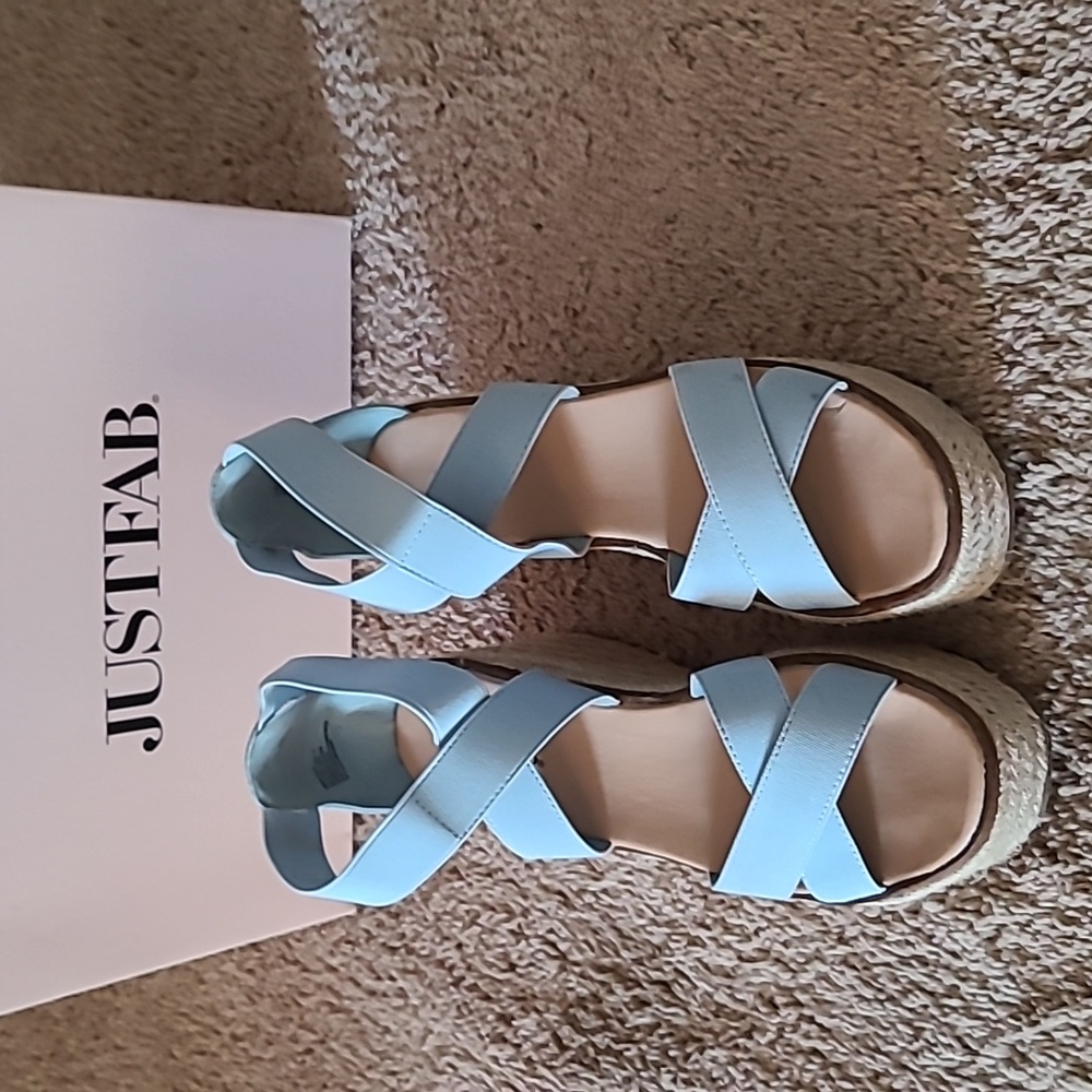 JustFab Light Blue Espadrille Wedge Sandals 6.5 fits like 8.5